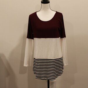Zenana Premium Burgundy/Black/White Stripe Blouse Size M